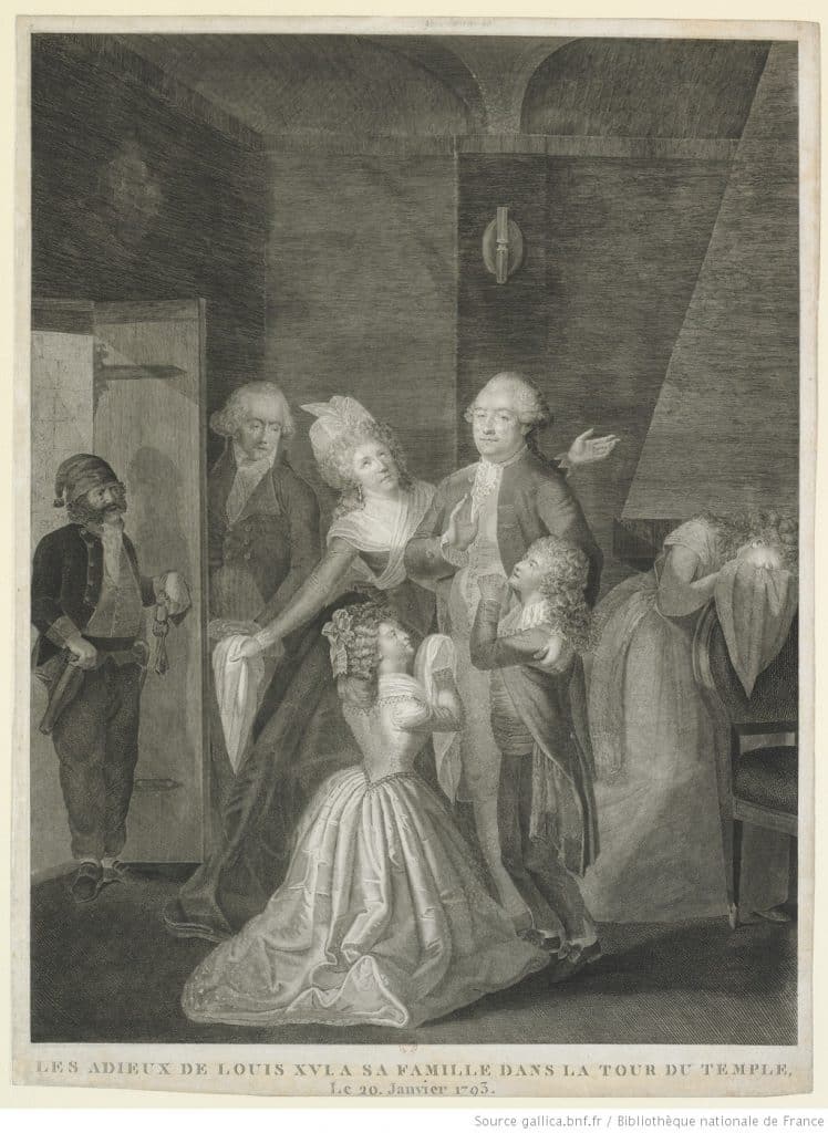 Estampe des adieux du roi Louis XVI à sa famille