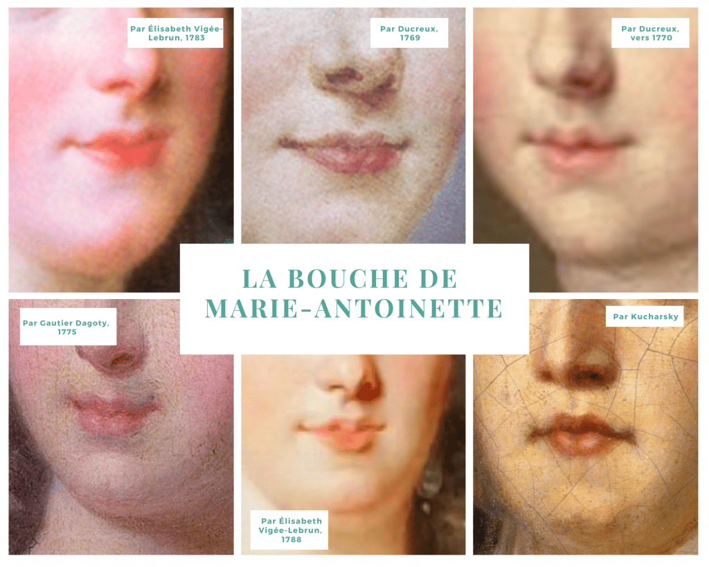 La bouche de Marie-Antoinette sur différentes peintures.