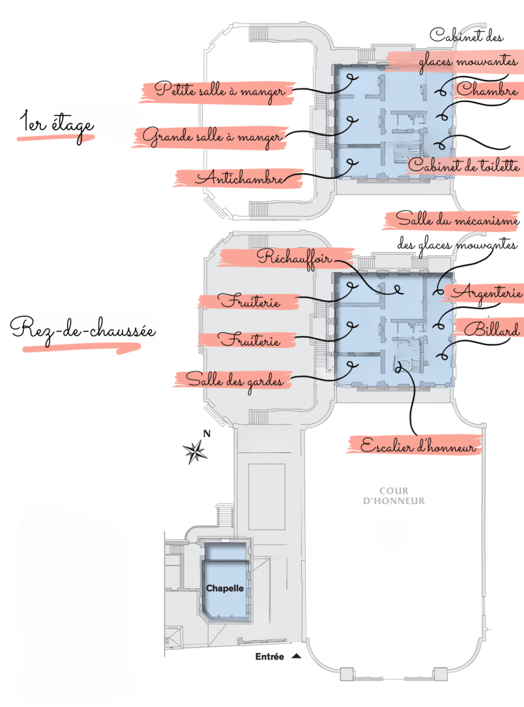 Plan détaillé des intérieurs du Petit Trianon pièce par pièce.