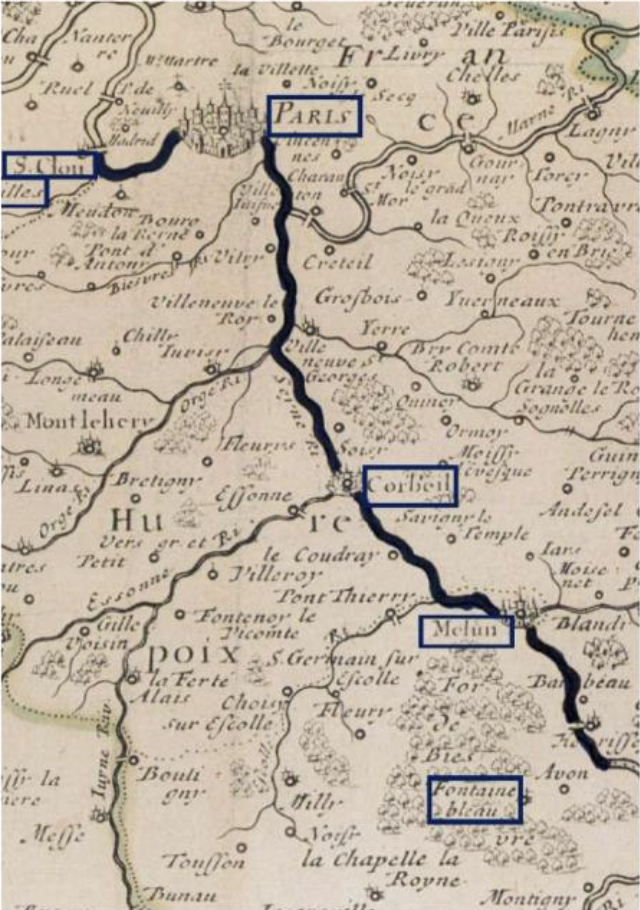 Trajet versailles-Fontainebleau par la Seine entre Paris et Melun