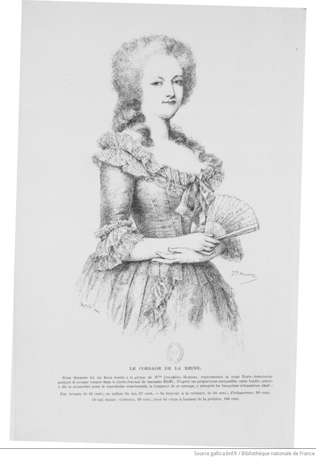 Dessin de Joséphine Houssay représentant Marie-Antoinette parée du corset.